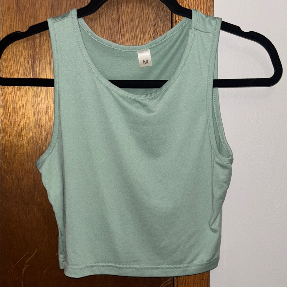 Source Unknown Green Fitted Sleeveless Crop Tank